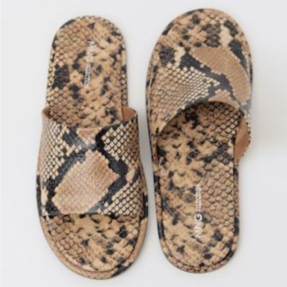 Mango Clasic Neutral Snakeskin Print Leather Slide Sandals - EU 39 / US 8.5 - Picture 2 of 8